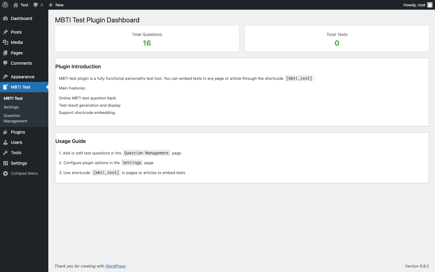 MBTI Test Admin Panel